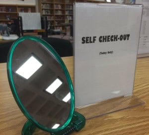 Self check-out at Stonewall Jackson High School in Manassas, Virginia.