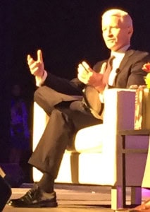 CNN anchor Anderson Cooper discusses his mother, Gloria Vanderbilt, at the Public Library Association Conference in Denver, April 6, 2016.