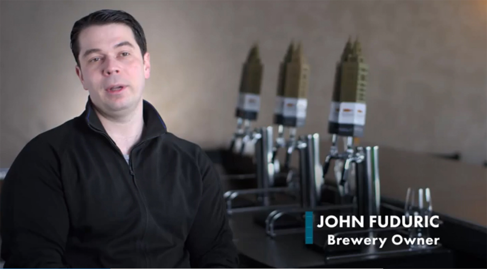 John Fuduric, owner of The Cleveland Brewery, who used library resources to print unique beer taps for his business.