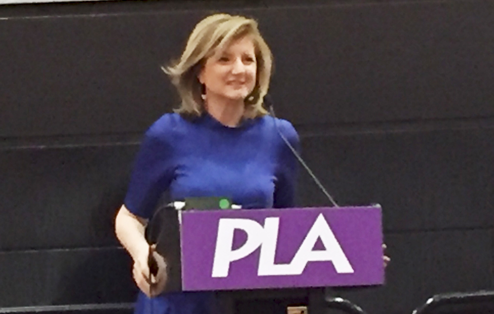 Arianna Huffington addresses the crowd at the Adult Author Lunch during the Public Library Association 2016 conference in Denver.