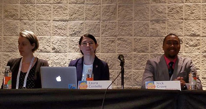 Three panelists from Sunday’s Top Tech Trends program. From left: Lauren Comito, Laura Costello, and Nick Grove