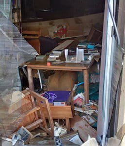 A glimpse inside a broken window of the Clendenin branch.