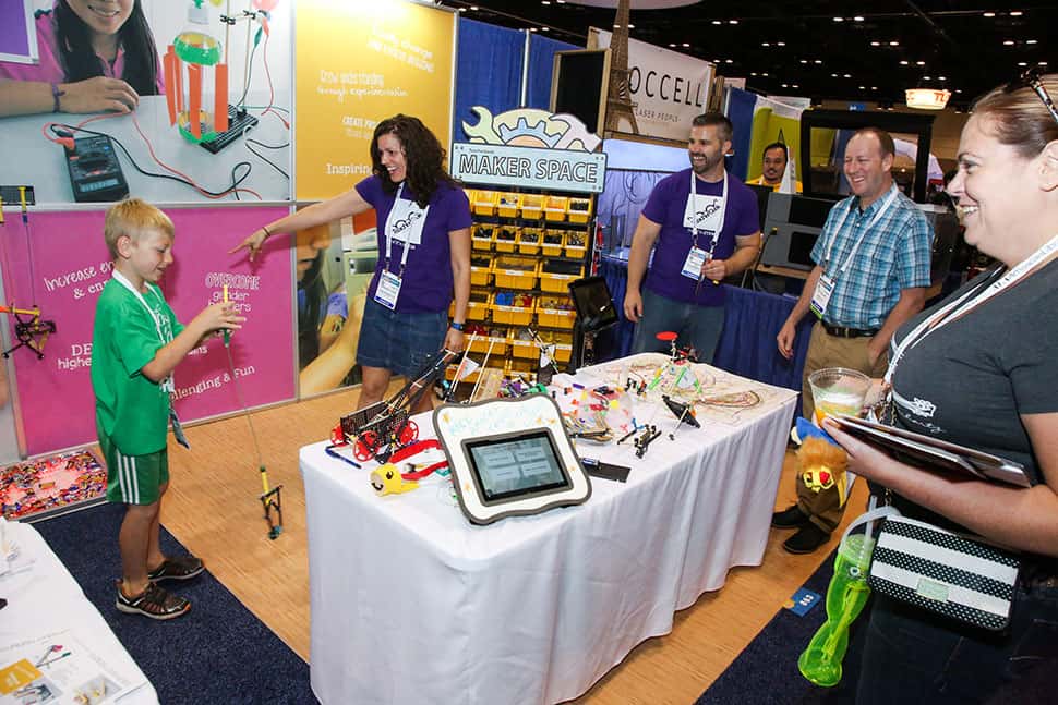 Products related to makerspaces, like these from TeacherGeek, had a strong presence this year.