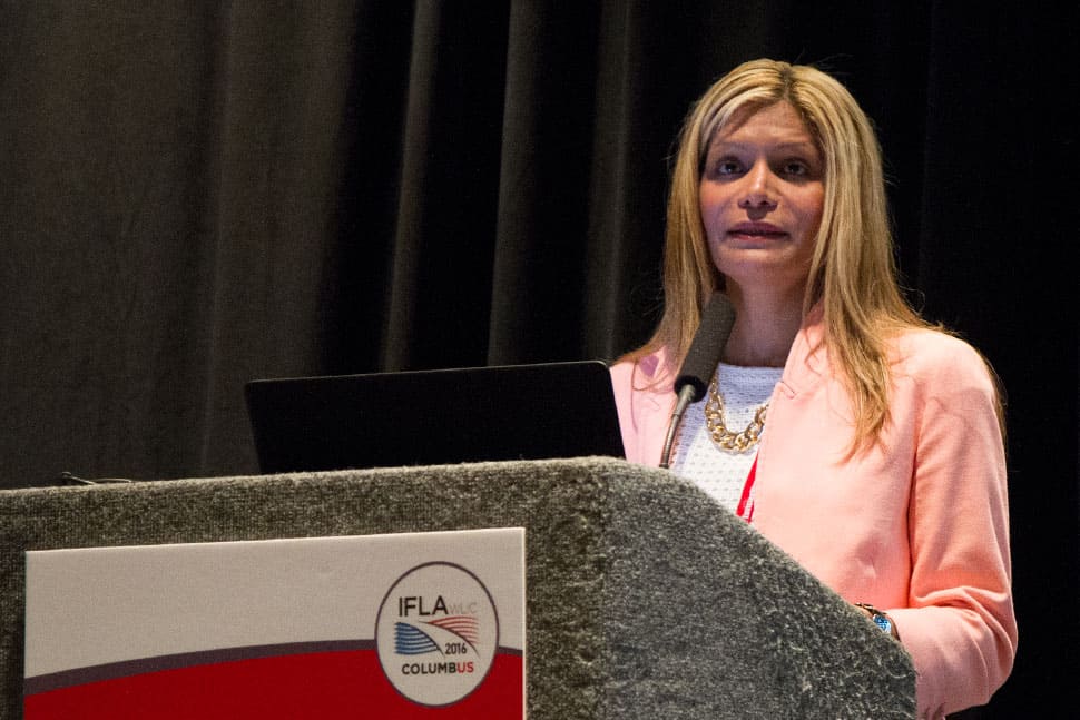 Keynote speaker Loida Garcia-Febo, a library consultant with international expertise and a member of the IFLA governing board, addressed how libraries are using their powers to do good around the world.