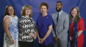 From left: Kimberly Brubaker Bradley, Lynda Mullaly Hunt, Teresa Toten, Sean Qualls, and Laurie Ann Thompson