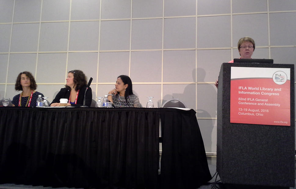 From left: Erica Lake, associate librarian from the University of Utah’s Eccles Health Sciences Library; Mary White, a public health librarian with the University of North Carolina at Chapel Hill; Praba Naidoo of the University of KwaZulu-Natal in Durban, South Africa; and Dijana Sabolović-Krajina, from the Public Library Fran Galović in Koprivnica, Croatia.