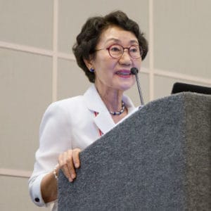 Sook Won Shin, chair of the Presidential Committee on Library and Information Policy of the Republic of Korea.