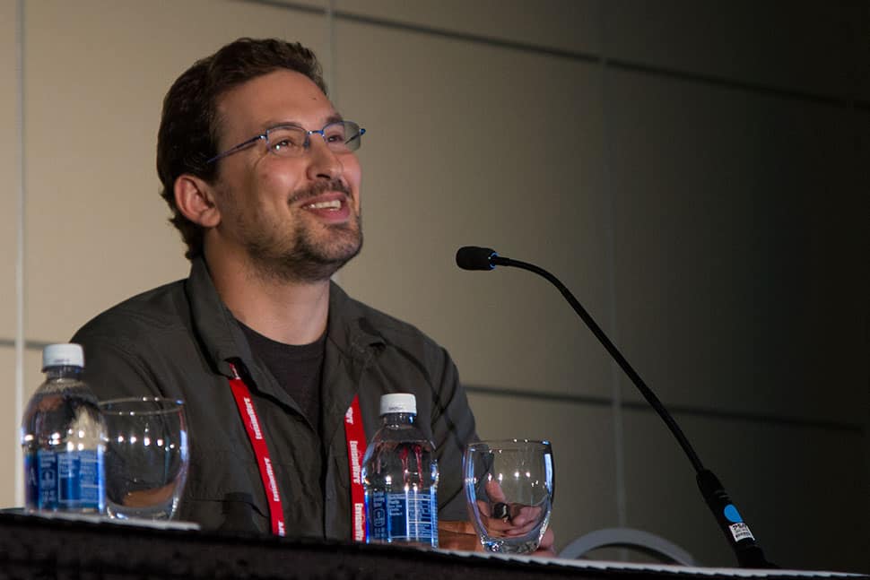 Jake Orlowitz, head librarian of Wikipedia, tells attendees how libraries and Wikipedia can work together.