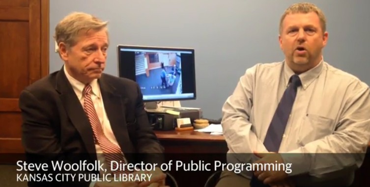 Kansas City Public Library Executive Director R. Crosby Kemper (left) and Director of Programming and Marketing Steven Woolfolk. Screenshot from Kansas City Star interview.