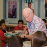 Holocaust survivor Severin Fayerman, who died in 2015, shows his ­Auschwitz tattoo to students at Southern Middle School in Sinking Spring, Pennsylvania.
