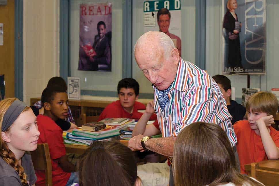 Holocaust survivor Severin Fayerman, who died in 2015, shows his ­Auschwitz tattoo to students at Southern Middle School in Sinking Spring, Pennsylvania.