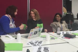 Attendees make one-page zines with open source materials at MozFest, October 28–29 in London.