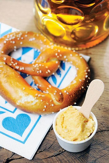 Der Biergarten’s risenbretzel with obatzda