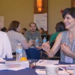 Annie Lewis (left), librarian at Multnomah County (Oreg.) Library, listens as Nancy Herrera, librarian at Contra Costa County (Calif.) Library, makes her presentation at the 2016 ALA Leadership Institute in Itasca, Illinois. The institute—developed and led by former ALA President Maureen Sullivan (2012–2013)—offers midcareer librarians the opportunity to take part in a four-day immersive leadership development program.