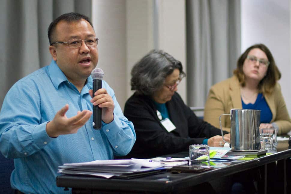 Touger Vang (left), public services coordinator at Yolo County (Calif.) Public Library, speaks to attendees at the Project Welcome summit on February 6. Photo: Rebecca Lomax/American Libraries