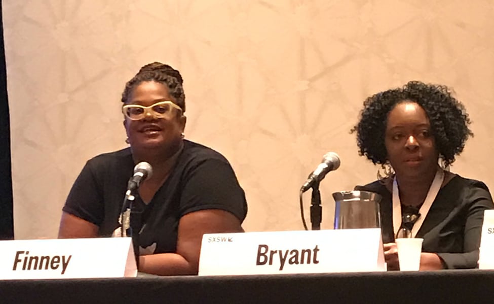South by Southwest Interactive panelists Kathryn Finney (left), founder of DigitalUndivided, and Kimberly Bryant, founder and executive director of Black Girls Code Photo: Maryann James-Daley