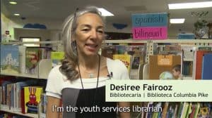 Desirée Fairooz in a 2013 screenshot from a video for Arlington (Va.) Public Library's Columbia Pike branch.