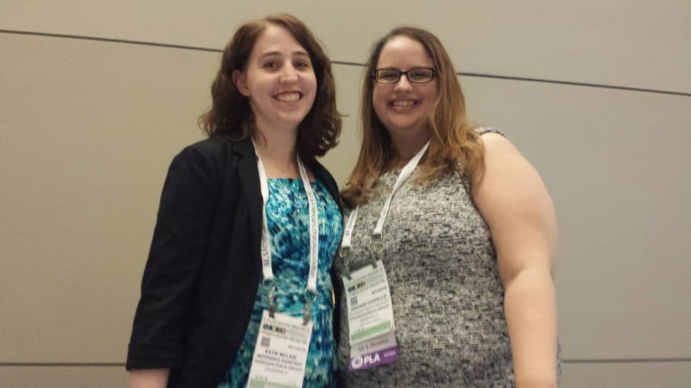 Katie McLain (left), reference assistant, and Amanda Civitello, marketing and communications manager, Waukegan (Ill.) Public Library.