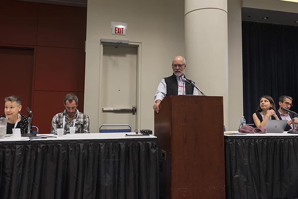 Left to right: Susan Harris, Ross Ufberg, Jamie LaRue, Inci Sariz, and Peter Blackstock