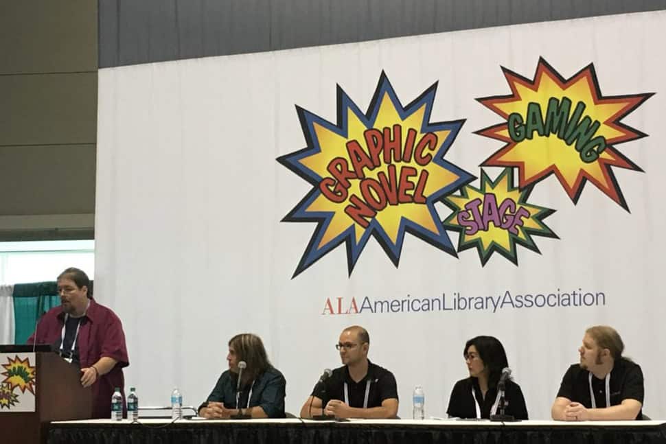 (L-R): Donald Dennis, Sito Sanchez, Anthony Boyd, Yumi Hoashi, and Michael Parker at "Tabletop Games 101"