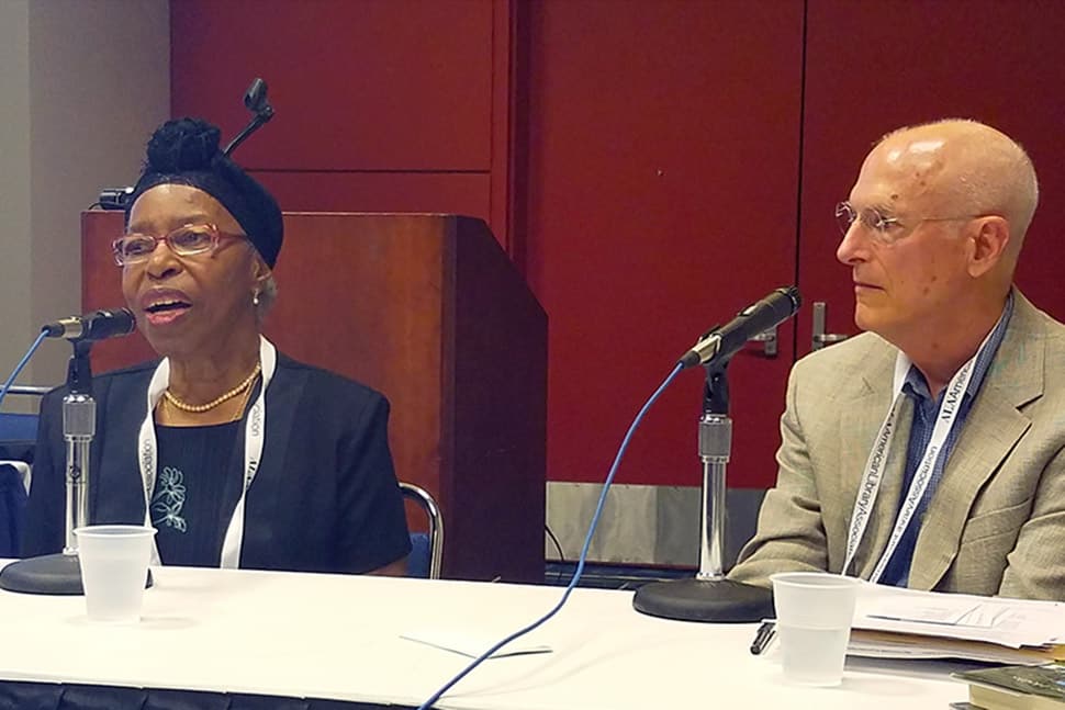 Geraldine Edwards Hollis of the Tougaloo Nine with attorney and artist Michael Crowell