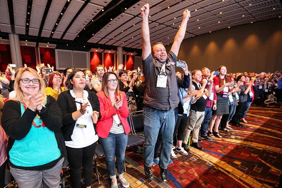 The crowd reacts to Hillary Rodham Clinton at the Closing General Session. Photo: Cognotes