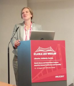 Vanessa Proudman, program officer for SPARC Europe, at “Being Open About Open: Academic and Research Libraries, FAIFE, Copyright, and Other Legal Matters."