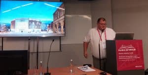 Steve Dickson, senior director at FaulknerBrowns Architects, showcases the National Centre for the Written Word in South Shields (UK) at “Public Libraries as Place Makers in Today’s Cities: Urban Development, Resiliency, and Social Equity in Metropolitan Libraries.”