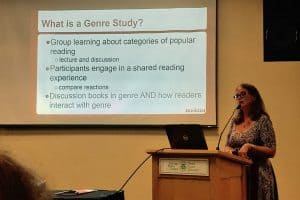 Becky Spratford, readers' advisory specialist and founder of RA for All, presenting at “How to Stay in Top Genre Shape.”