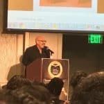 Radio host Tom Joyner addresses the crowd at the 10th National Conference of African American Librarians in Atlanta on August 10.