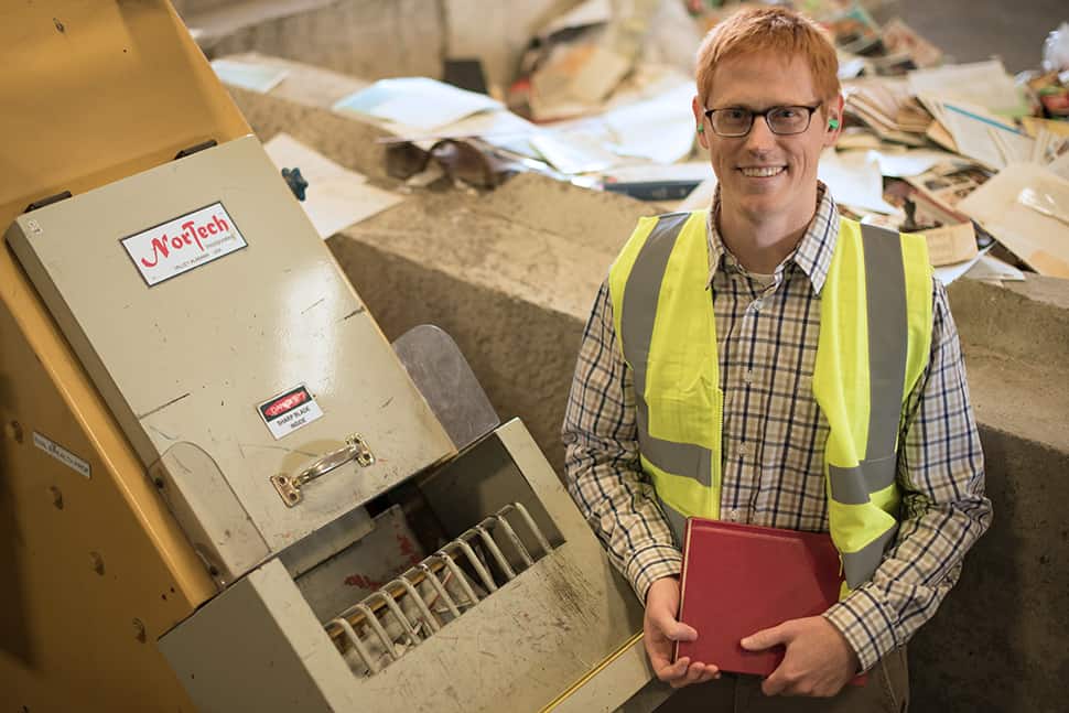 Michigan State University librarian Eric Tans with the book debinding machine