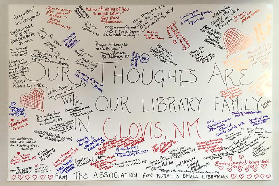 ARSL attendees send condolences to Clovis-Carver Public Library in Clovis, New Mexico, where two library workers were killed on August 28 when a gunman opened fire in the library.