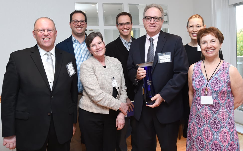 From left: ALA President Jim Neal; Re:Create Executive Director Joshua Lamel, Prue Adler, associate executive director, Federal Relations and Information Policy; Matt Schruers, vice president for law and policy at the Computer and Communications Industry Association; Jonathan Band; Katherine Oyama, senior policy counsel for Google; and Carrie Russell, director of the Program on Public Access to Information at ALA’s Office for Information Technology Policy