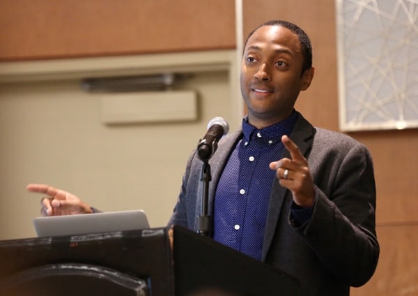 Social entrepreneur Steve Larosiliere told interns at the commencement event, “What you do outside the classroom is as important as what you do inside it.” (Photo: Tori Soper)