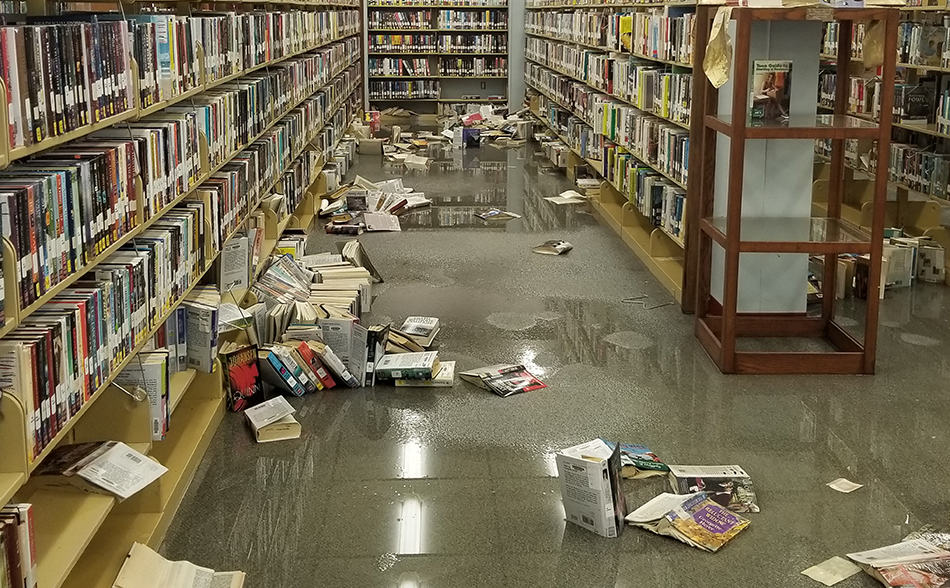 Flooded stacks of the Port Arthur (Tex.) Public Library. Photo: Port Arthur (Tex.) Public Library