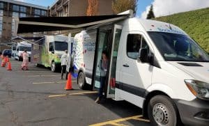 Bookmobiles on display at the Association of Bookmobile and Outreach Services conference in Pittsburgh, October 25–27, 2017.