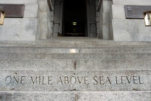 One mile above sea level marker on the Colorado State Capitol Steps.