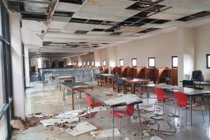 Flooding damage to a reading room at the University of Puerto Rico at Humacao. Photo by Evelyn Milagros Rodríguez