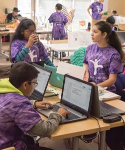 Middle school students competing as the team "Website Trekkies" were challenged to create a centralized community calendar at the 2017 Civility Hackathon at Howard County (Md.) Library System. <span class="credit">Photo: Dennis Wood/Howard County (Md.) Library System</span>