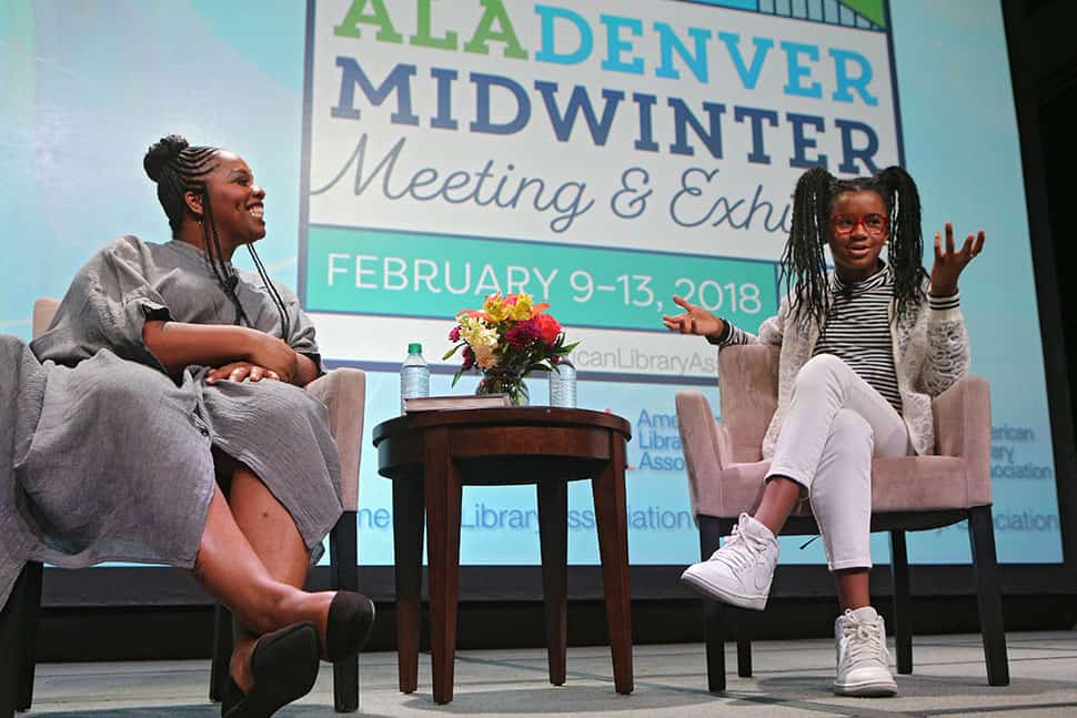 Patrisse Cullors and Marley Dias in conversation at the Opening Session of the American Library Association's Midwinter Meeting & Exhibits in Denver. Photo: Cognotes