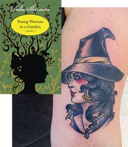 MCL paired a witch tattoo with Young Woman in a Garden, a collection of supernatural short stories by Delia Sherman.