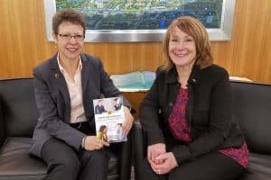 Catherine Soehner (left) and Ann Darling pose with their book Effective Difficult Conversations: A Step-by-Step Guide (ALA Editions, 2017).