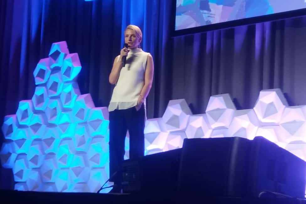 Author Elizabeth Gilbert speaks at the Big Ideas session at the Public Library Association Conference in Philadelphia on March 22.