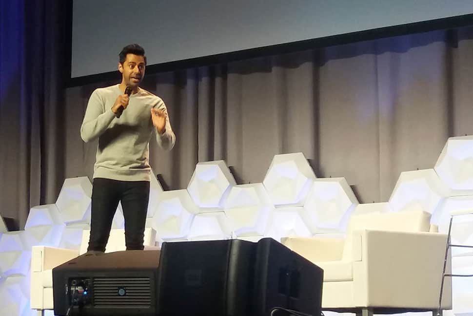 Hasan Minhaj speaks at the Closing Session of the Public Library Association Conference in Philadelphia March 24.