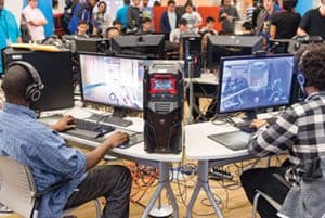 Participants pack the Learning Commons at Cleveland Public Library’s Main Library for a 2017 e-sports event.