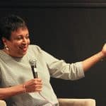 Librarian of Congress Carla Hayden speaks with former ALA President Courtney Young on June 23.