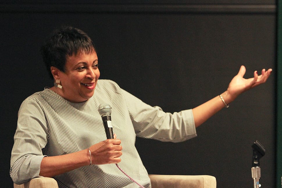 Librarian of Congress Carla Hayden speaks with former ALA President Courtney Young on June 23.