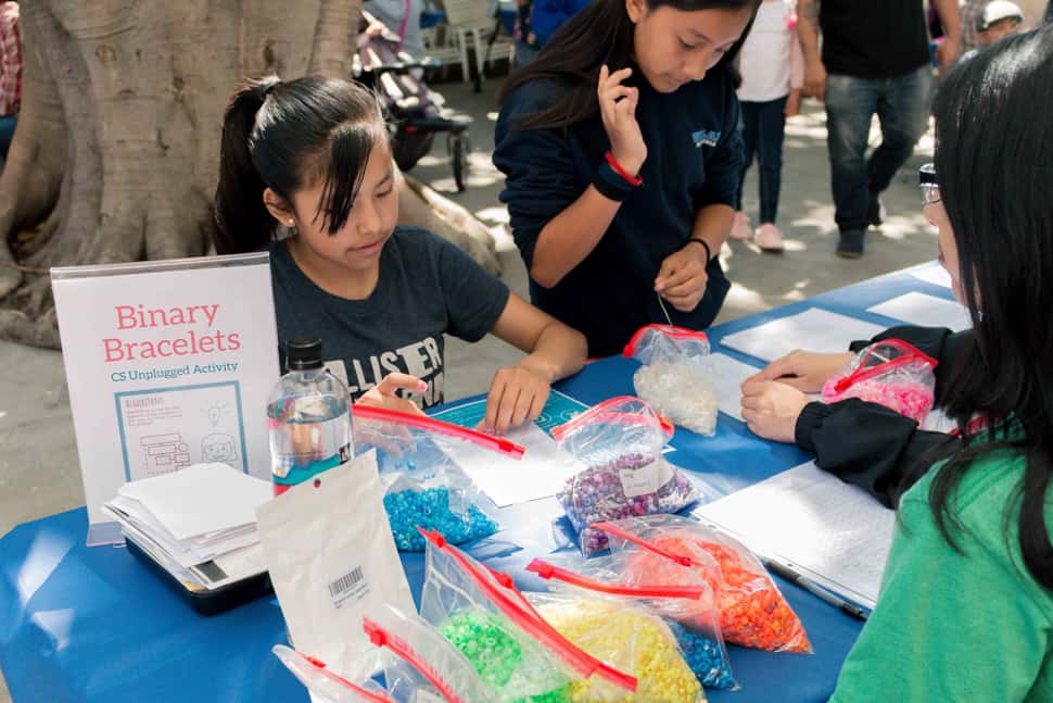 Young patrons at Santa Ana (Calif.) Public Library participate in a computational thinking activity at the library’s Coding Playground event in April 2018. Photo: Santa Ana Public Library