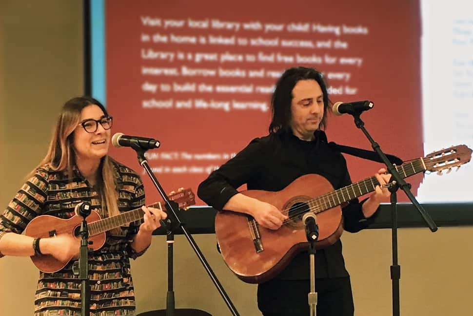 Emily Elizabeth Lazio and Sean R. ­Ferguson perform a song from NYPL Sings! Songs for Our Children