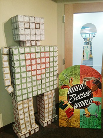 Paper cubes were added to a "mystery build"—a giant robot—to celebrate Cranston (R.I.) Public Library's summer reading program last year. <span class="credit">Photo: Courtesy of Cranston Public Library</span>